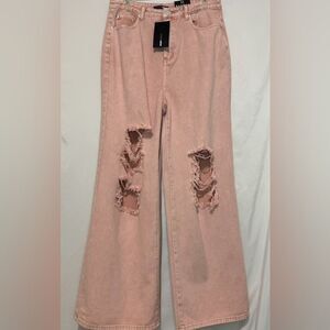 Pink Fashion Nova Wide Leg Distressed Jeans Size 11